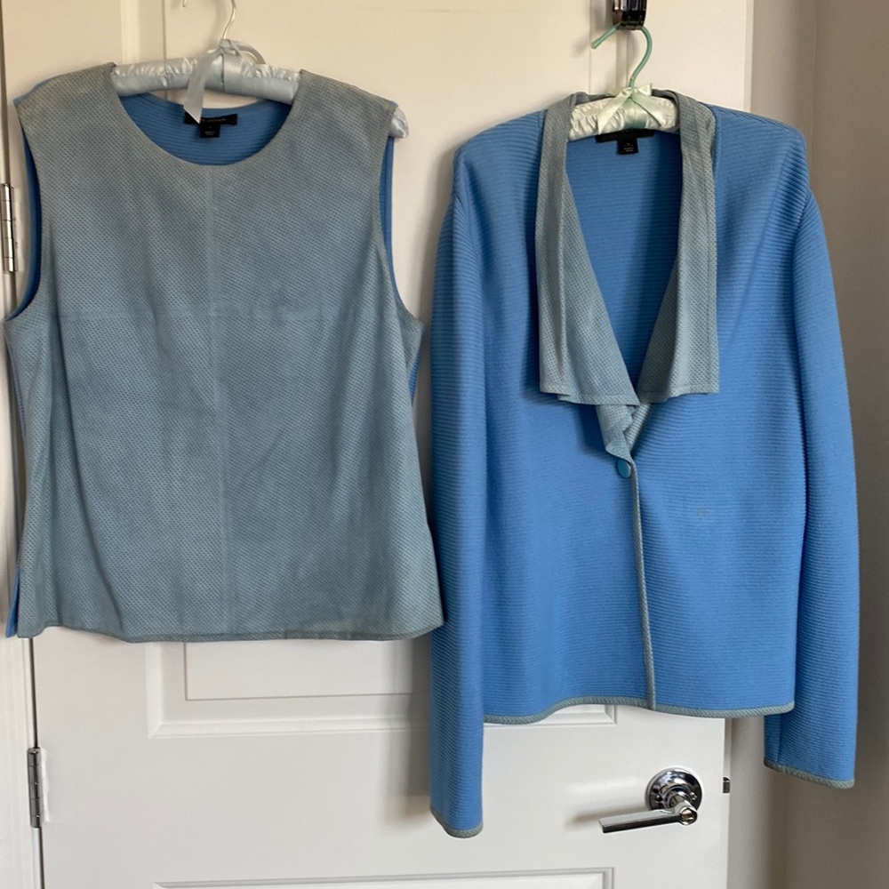 St. John Suede & Wool Sweater Set - Size L